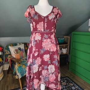Abercrombie & Fitch Burgundy Floral High Low Dress